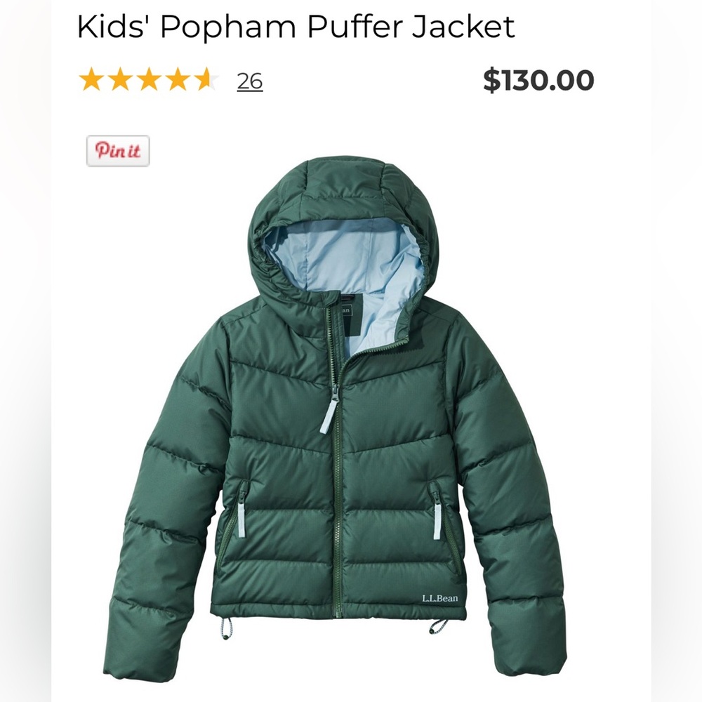 Green LL Bean Puffer Jacket